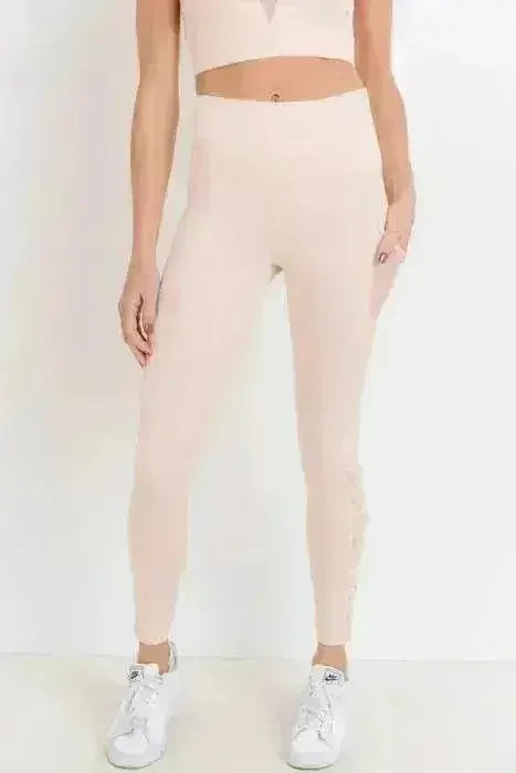 Highwaist Hybrid Mesh & Lattice Straps Full Pocket Leggings - Femstylo