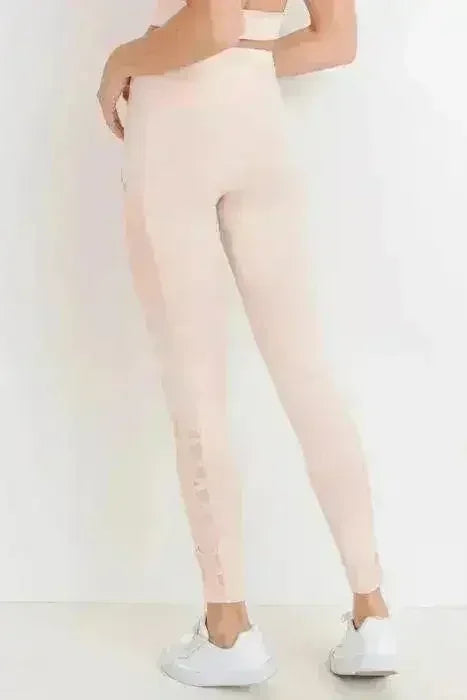 Highwaist Hybrid Mesh & Lattice Straps Full Pocket Leggings - Femstylo