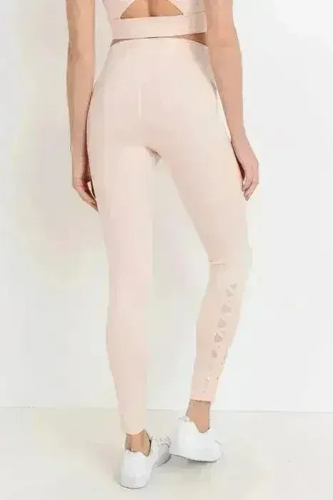 Highwaist Hybrid Mesh & Lattice Straps Full Pocket Leggings - Femstylo