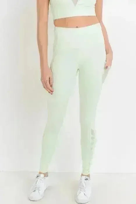 Highwaist Hybrid Mesh & Lattice Straps Full Pocket Leggings - Femstylo