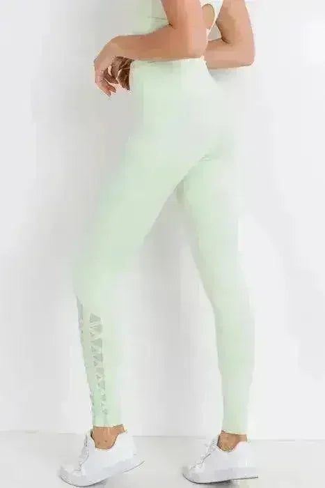 Highwaist Hybrid Mesh & Lattice Straps Full Pocket Leggings - Femstylo