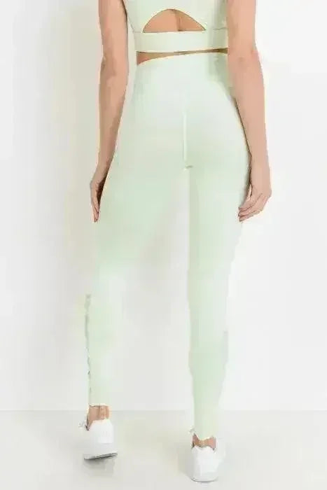 Highwaist Hybrid Mesh & Lattice Straps Full Pocket Leggings - Femstylo