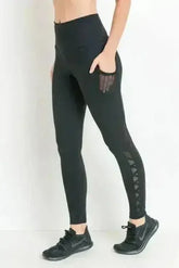 Highwaist Hybrid Mesh & Lattice Straps Full Pocket Leggings - Femstylo