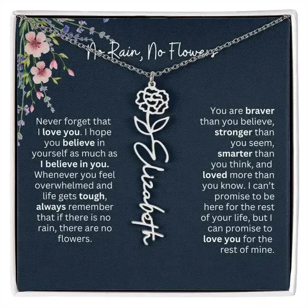 Birth Flower Necklace With Name I No Rain - No Flowers | Unique Jewelry for Daughter from Dad - Femstylo