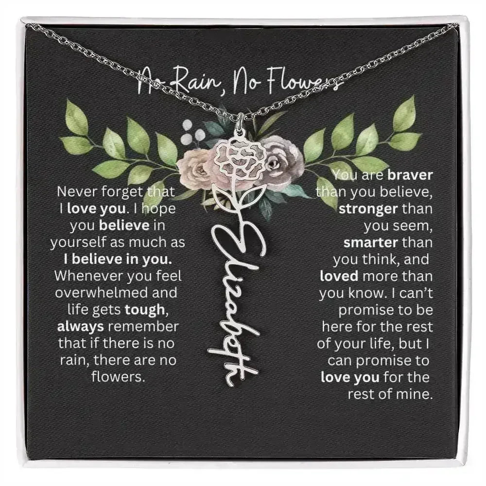Birth Flower Necklace With Name I No Rain - No Flowers | Elegant Gift for Daughter - Femstylo
