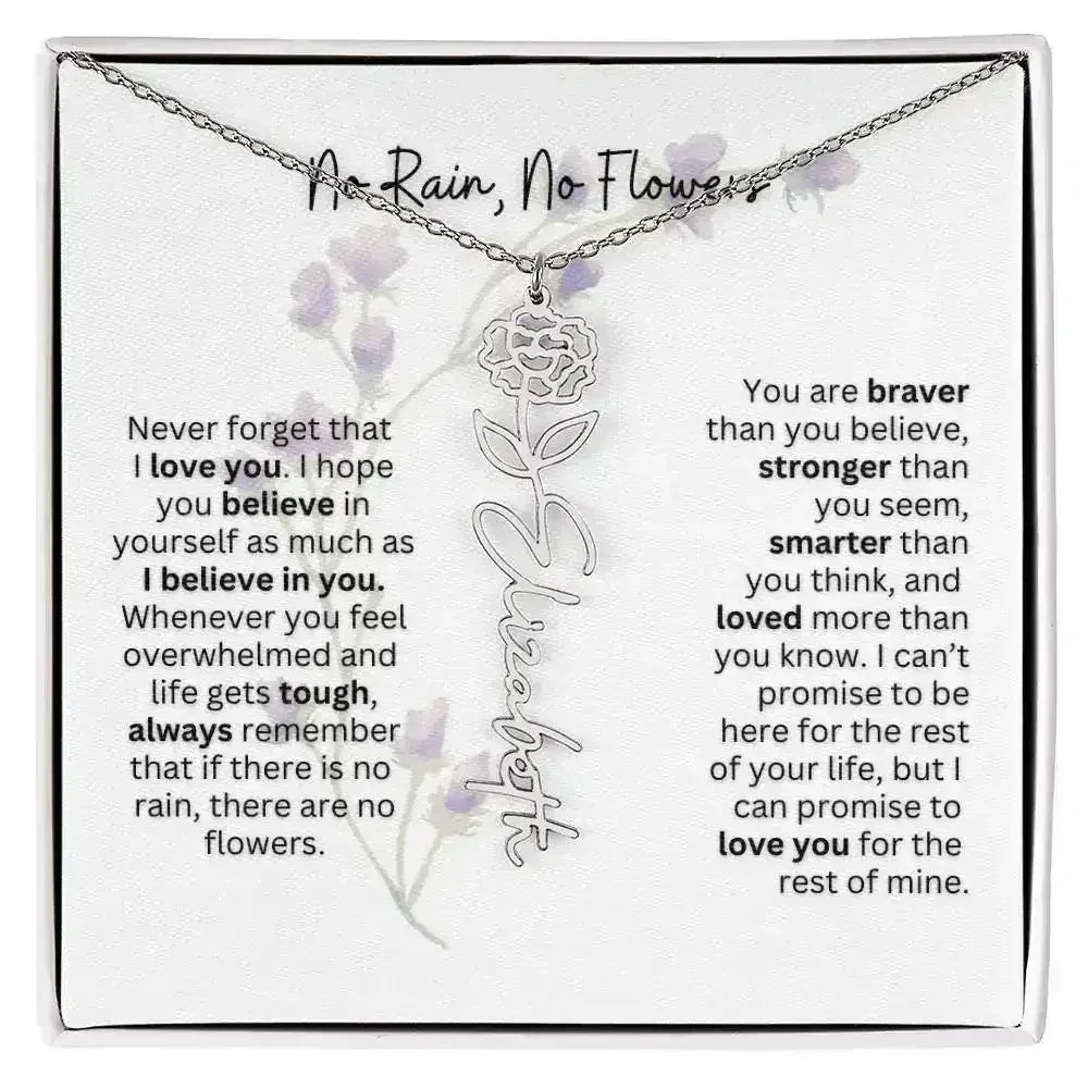 Birth Flower Necklace With Name I No Rain - No Flowers | For Bonus Daughter - Femstylo