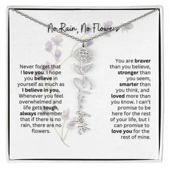 Birth Flower Necklace With Name I No Rain - No Flowers | For Bonus Daughter - Femstylo