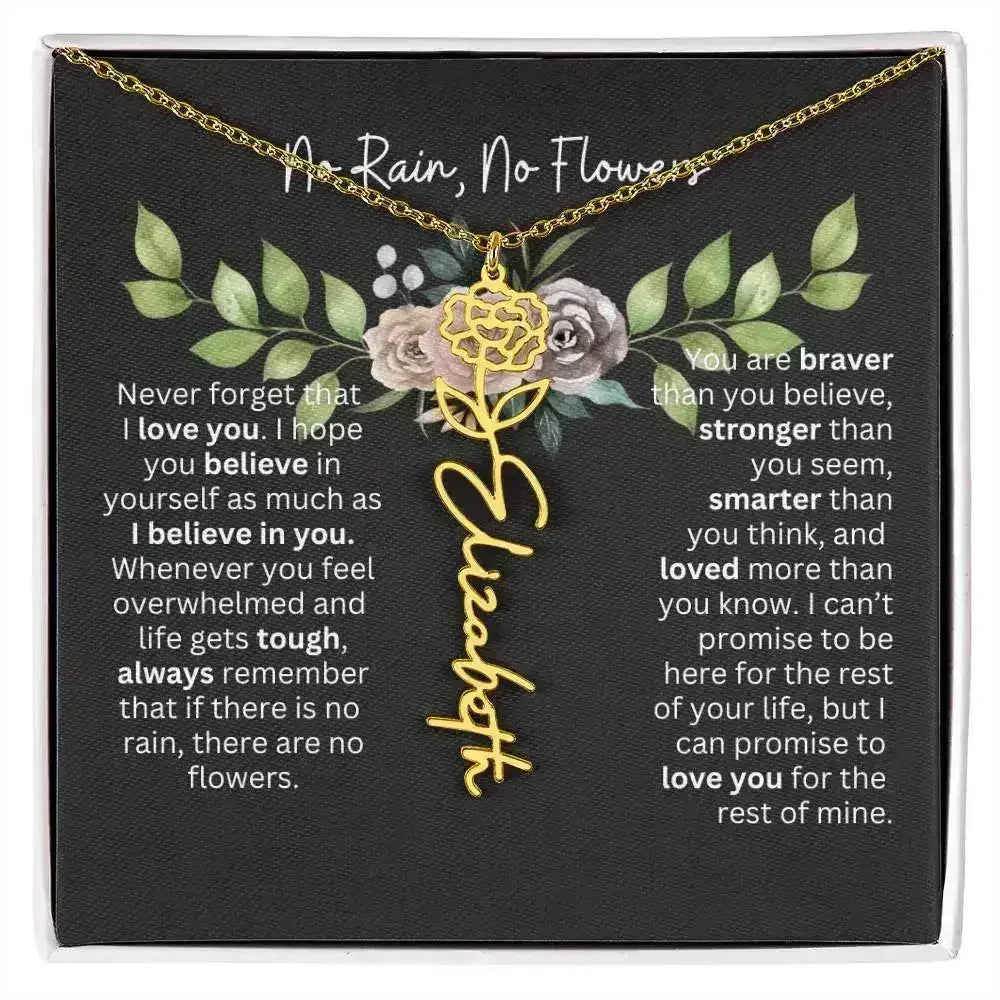 Birth Flower Necklace With Name I No Rain - No Flowers | Elegant Gift for Daughter - Femstylo