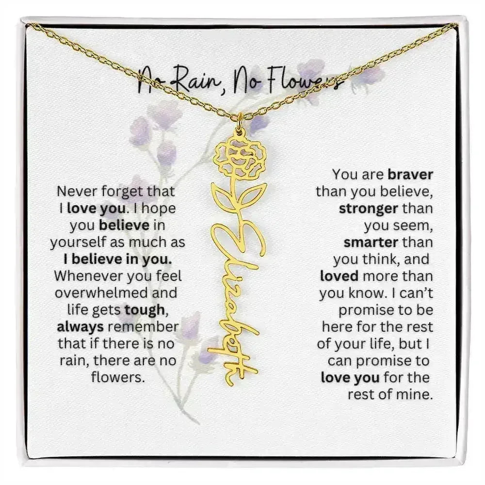 Birth Flower Necklace With Name I No Rain - No Flowers | For Bonus Daughter - Femstylo