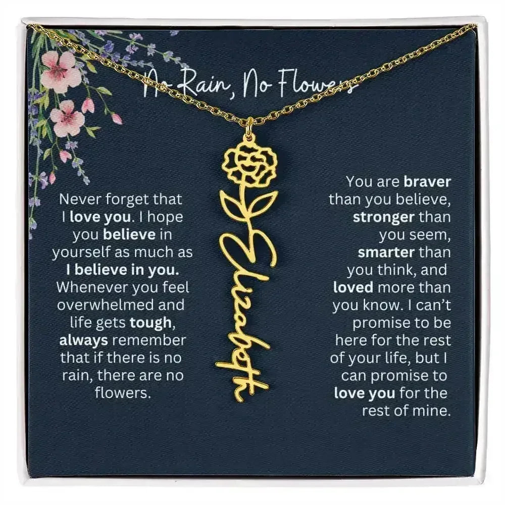 Birth Flower Necklace With Name I No Rain - No Flowers | Unique Jewelry for Daughter from Dad - Femstylo