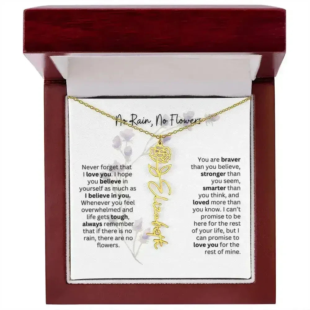 Birth Flower Necklace With Name I No Rain - No Flowers | For Bonus Daughter - Femstylo