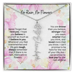 Birth Flower Necklace With Name I No Rain - No Flowers | Special Gift for Granddaughter - Femstylo