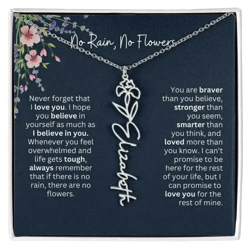 Birth Flower Necklace With Name I No Rain - No Flowers | Unique Jewelry for Daughter from Dad - Femstylo