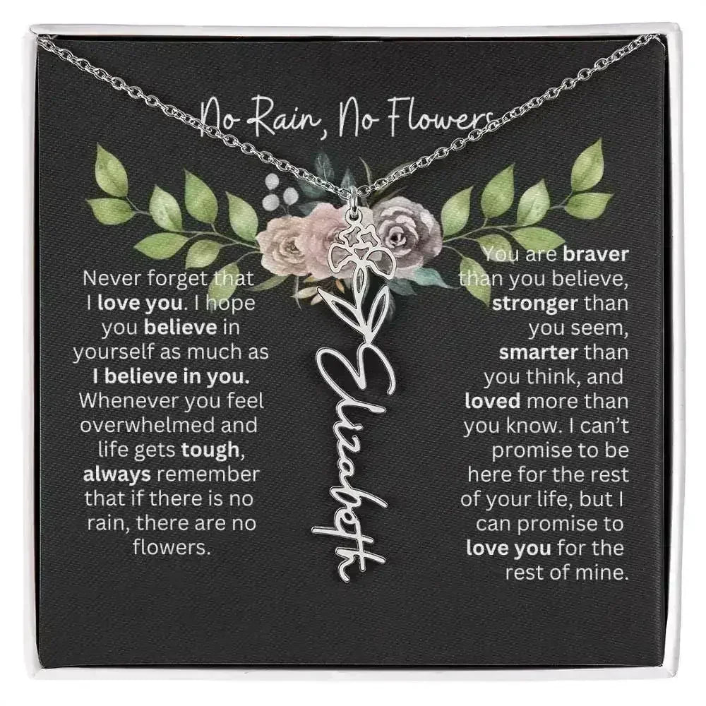 Birth Flower Necklace With Name I No Rain - No Flowers | Elegant Gift for Daughter - Femstylo