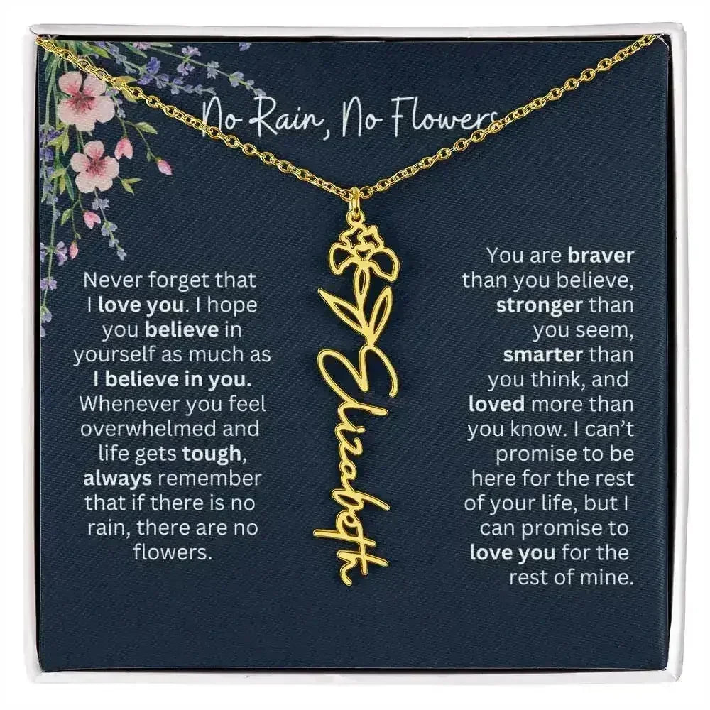 Birth Flower Necklace With Name I No Rain - No Flowers | Unique Jewelry for Daughter from Dad - Femstylo