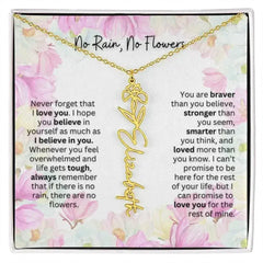 Birth Flower Necklace With Name I No Rain - No Flowers | Special Gift for Granddaughter - Femstylo