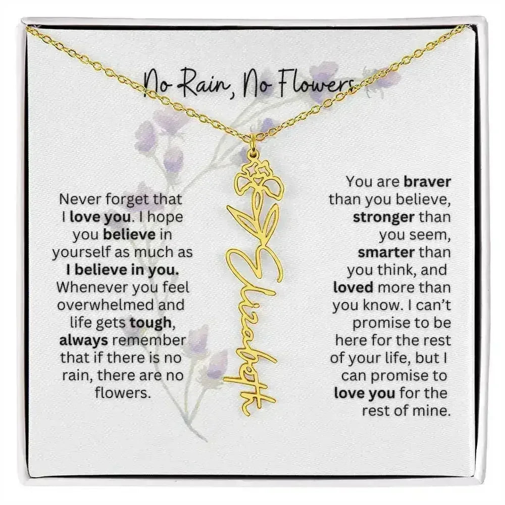 Birth Flower Necklace With Name I No Rain - No Flowers | For Bonus Daughter - Femstylo