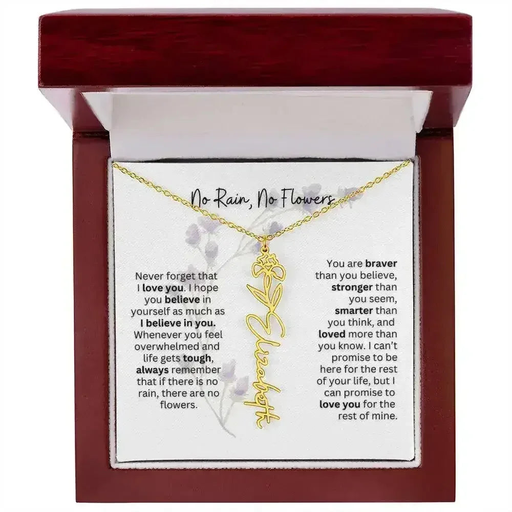 Birth Flower Necklace With Name I No Rain - No Flowers | For Bonus Daughter - Femstylo