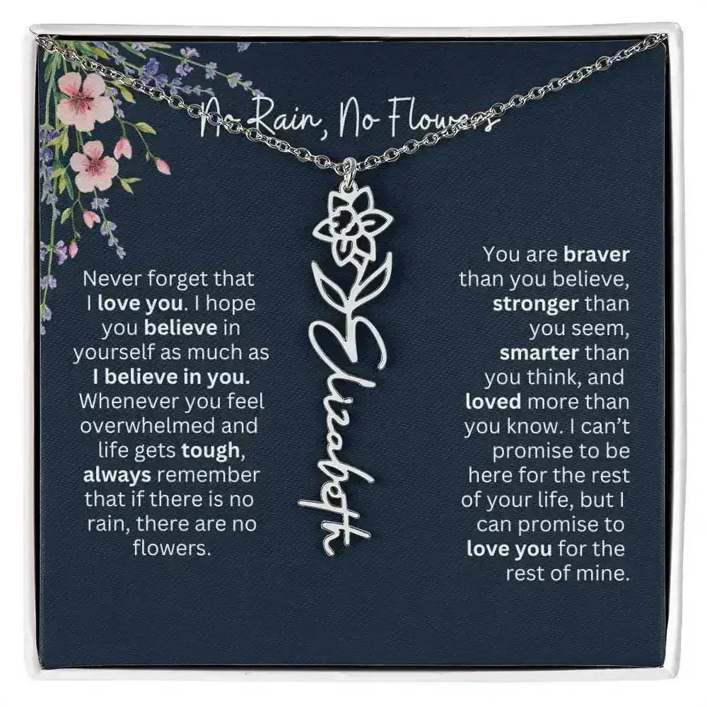 Birth Flower Necklace With Name I No Rain - No Flowers | Unique Jewelry for Daughter from Dad - Femstylo