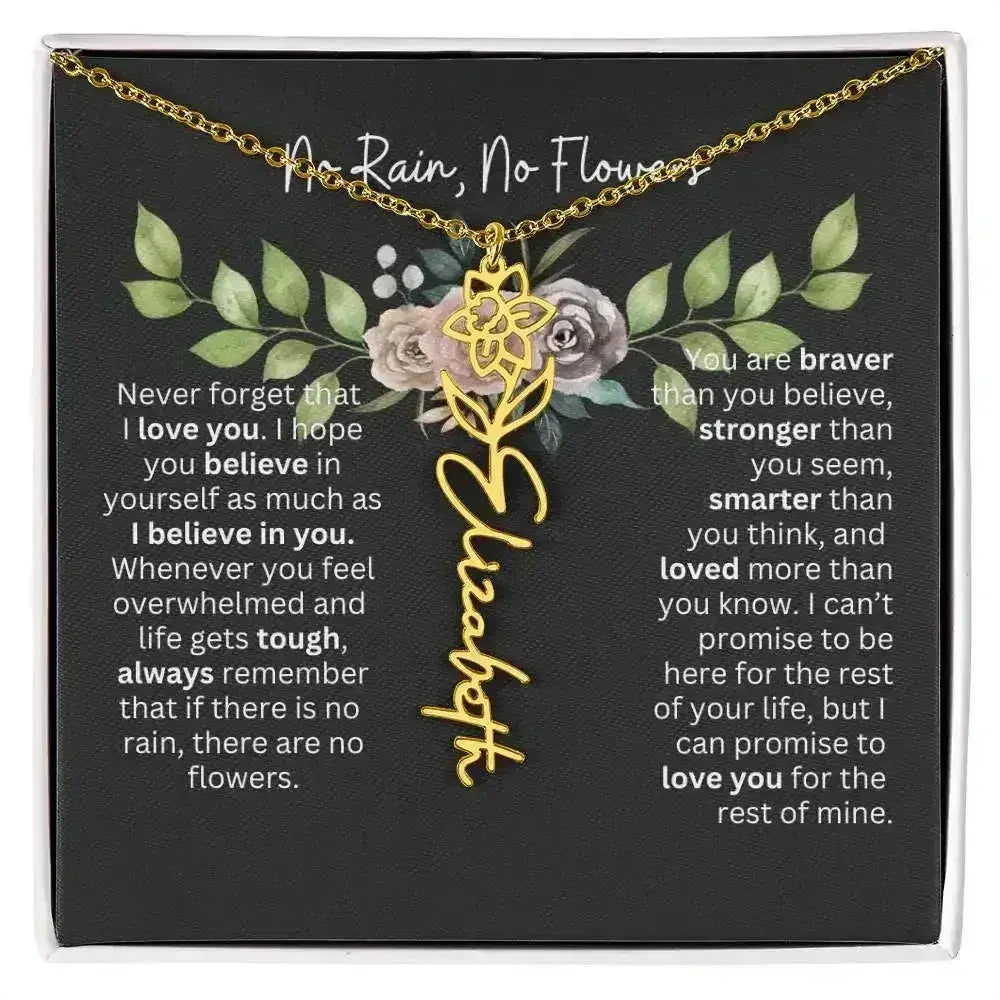 Birth Flower Necklace With Name I No Rain - No Flowers | Elegant Gift for Daughter - Femstylo