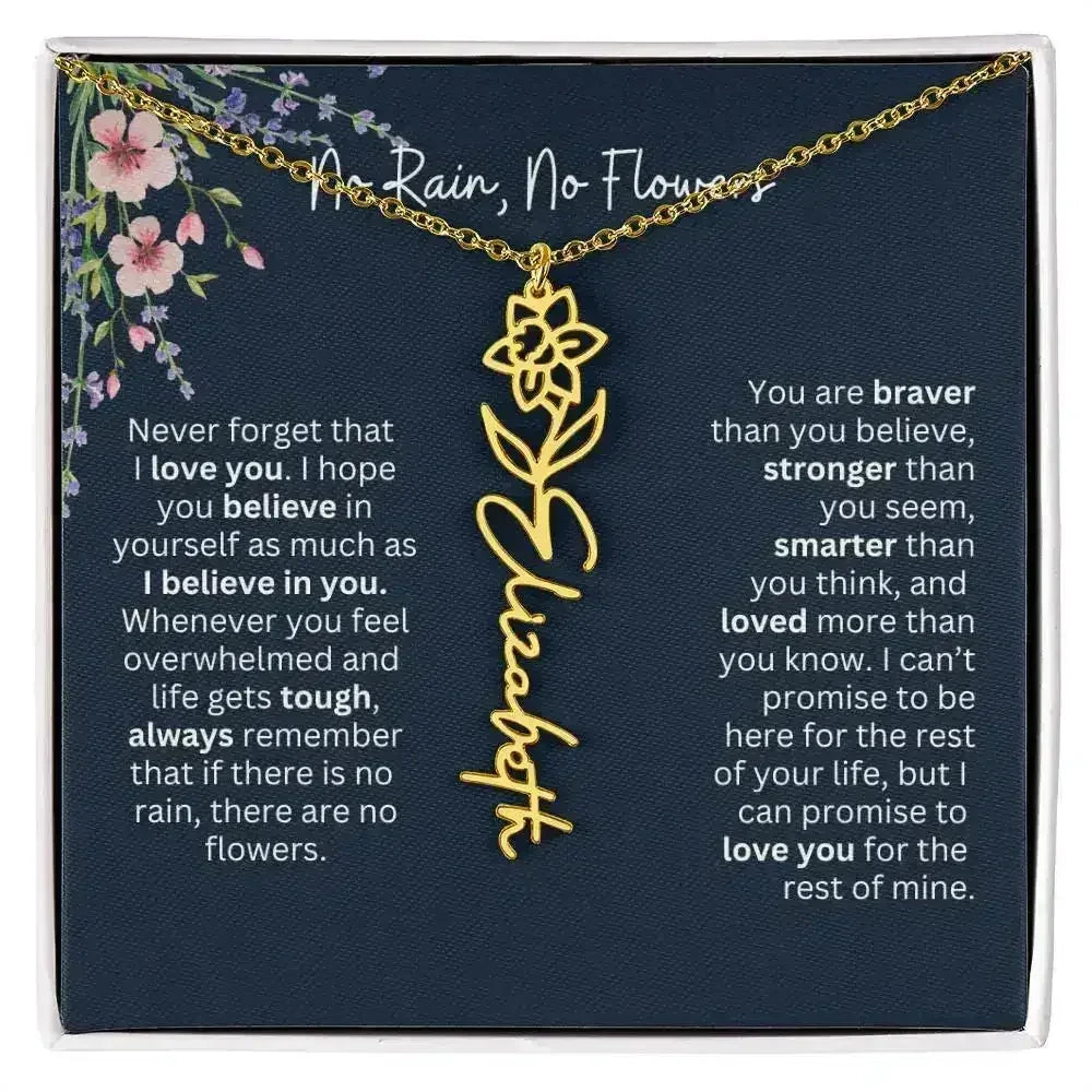 Birth Flower Necklace With Name I No Rain - No Flowers | Unique Jewelry for Daughter from Dad - Femstylo