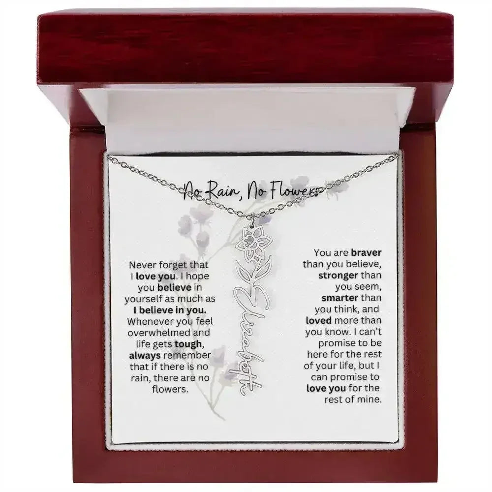 Birth Flower Necklace With Name I No Rain - No Flowers | For Bonus Daughter - Femstylo