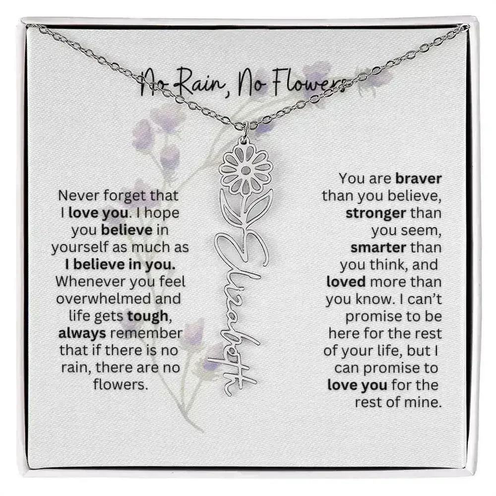 Birth Flower Necklace With Name I No Rain - No Flowers | For Bonus Daughter - Femstylo