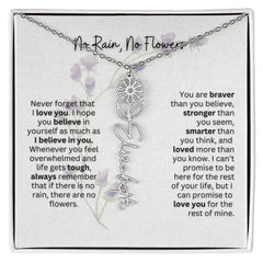 Birth Flower Necklace With Name I No Rain - No Flowers | For Bonus Daughter - Femstylo