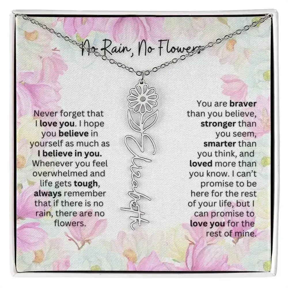 Birth Flower Necklace With Name I No Rain - No Flowers | Special Gift for Granddaughter - Femstylo
