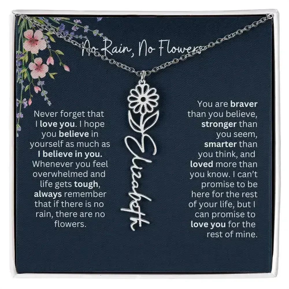 Birth Flower Necklace With Name I No Rain - No Flowers | Unique Jewelry for Daughter from Dad - Femstylo