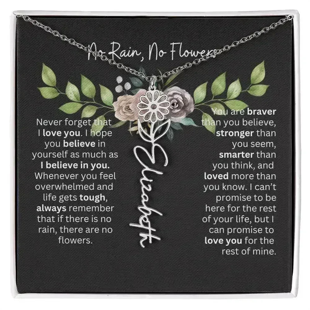 Birth Flower Necklace With Name I No Rain - No Flowers | Elegant Gift for Daughter - Femstylo