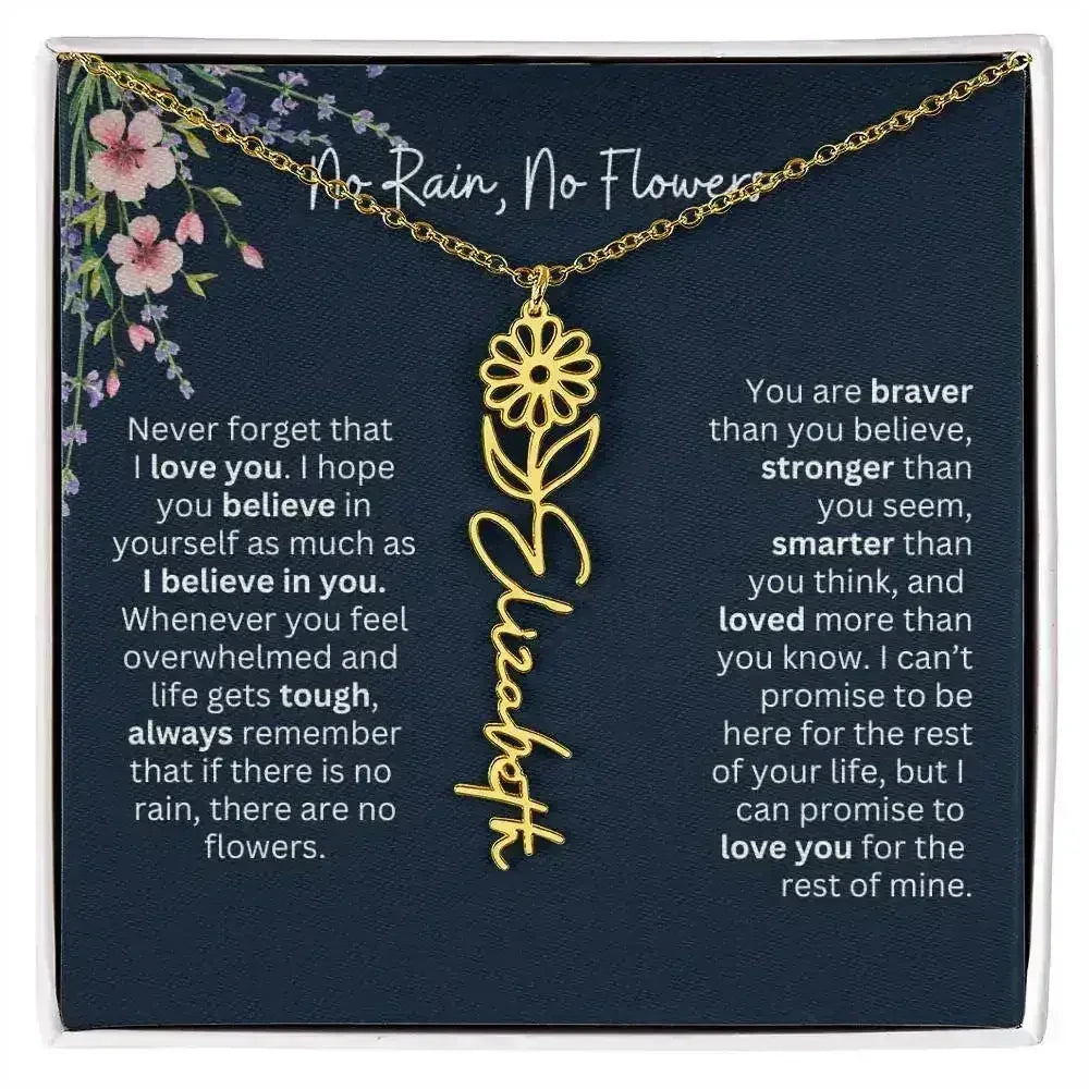 Birth Flower Necklace With Name I No Rain - No Flowers | Unique Jewelry for Daughter from Dad - Femstylo