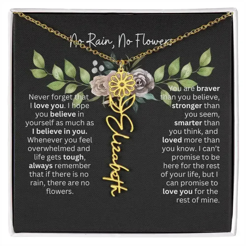 Birth Flower Necklace With Name I No Rain - No Flowers | Elegant Gift for Daughter - Femstylo