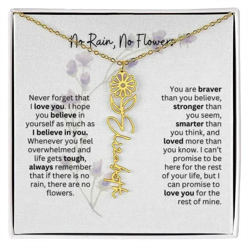 Birth Flower Necklace With Name I No Rain - No Flowers | For Bonus Daughter - Femstylo