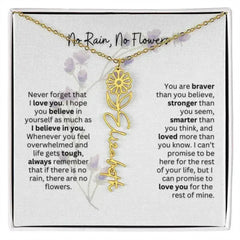 Birth Flower Necklace With Name I No Rain - No Flowers | For Bonus Daughter - Femstylo