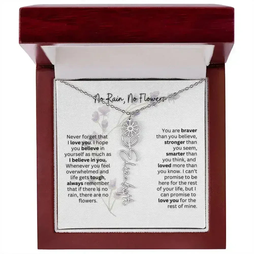 Birth Flower Necklace With Name I No Rain - No Flowers | For Bonus Daughter - Femstylo