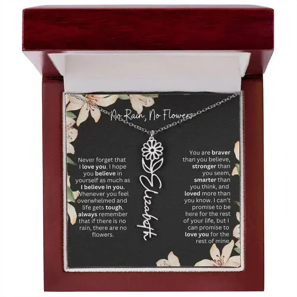 Birth Flower Necklace With Name I No Rain - No Flowers - Femstylo