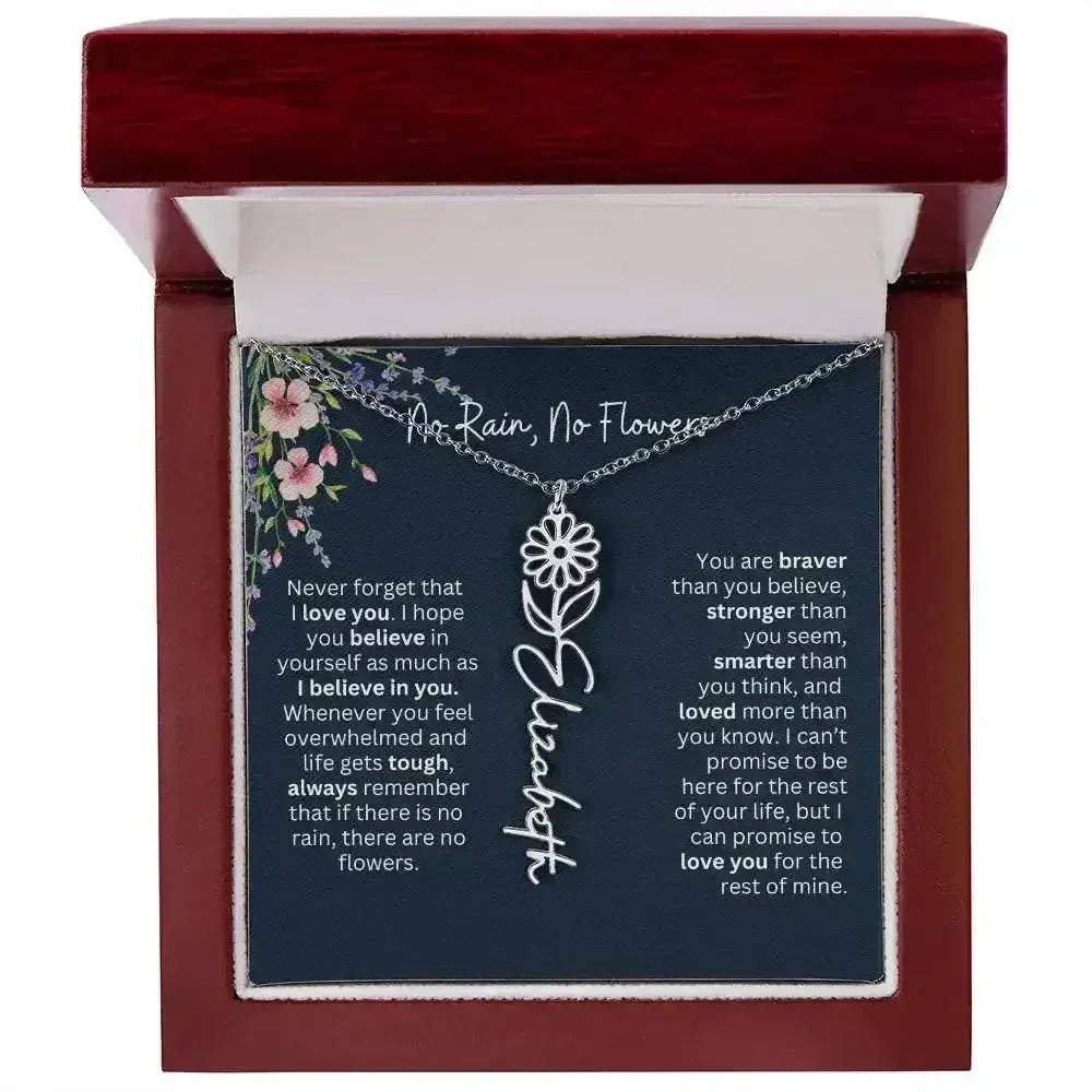 Birth Flower Necklace With Name I No Rain - No Flowers | Unique Jewelry for Daughter from Dad - Femstylo