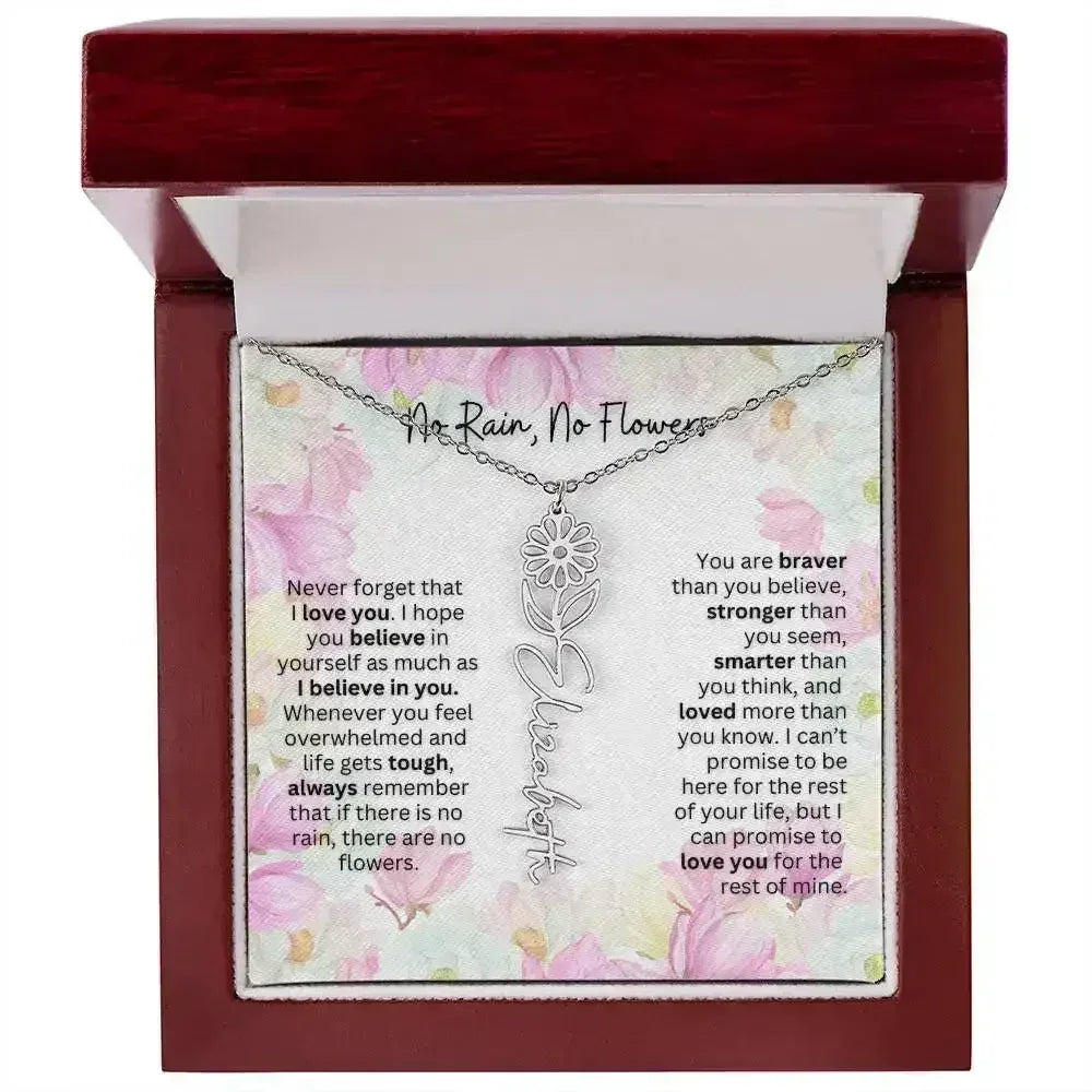 Birth Flower Necklace With Name I No Rain - No Flowers | Special Gift for Granddaughter - Femstylo