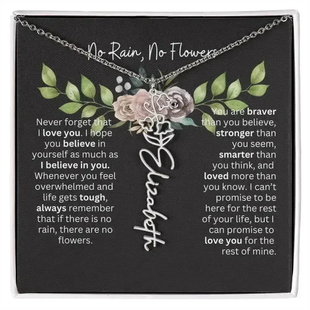 Birth Flower Necklace With Name I No Rain - No Flowers | Elegant Gift for Daughter - Femstylo
