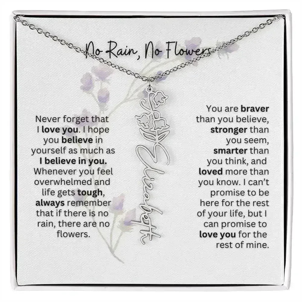 Birth Flower Necklace With Name I No Rain - No Flowers | For Bonus Daughter - Femstylo