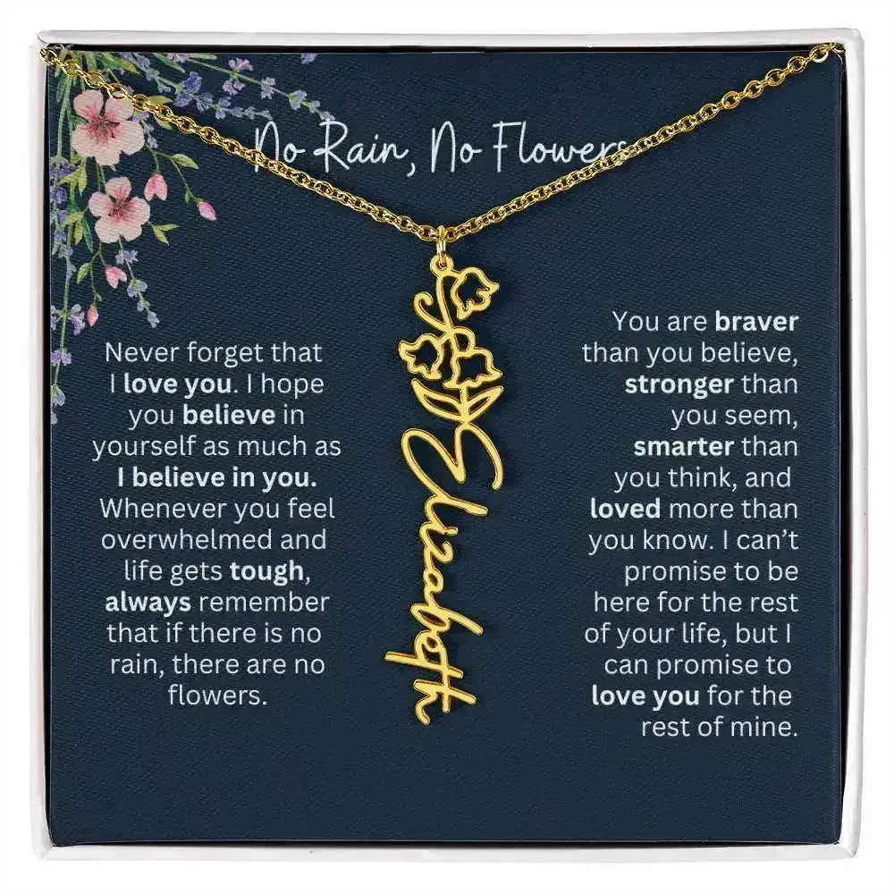 Birth Flower Necklace With Name I No Rain - No Flowers | Unique Jewelry for Daughter from Dad - Femstylo
