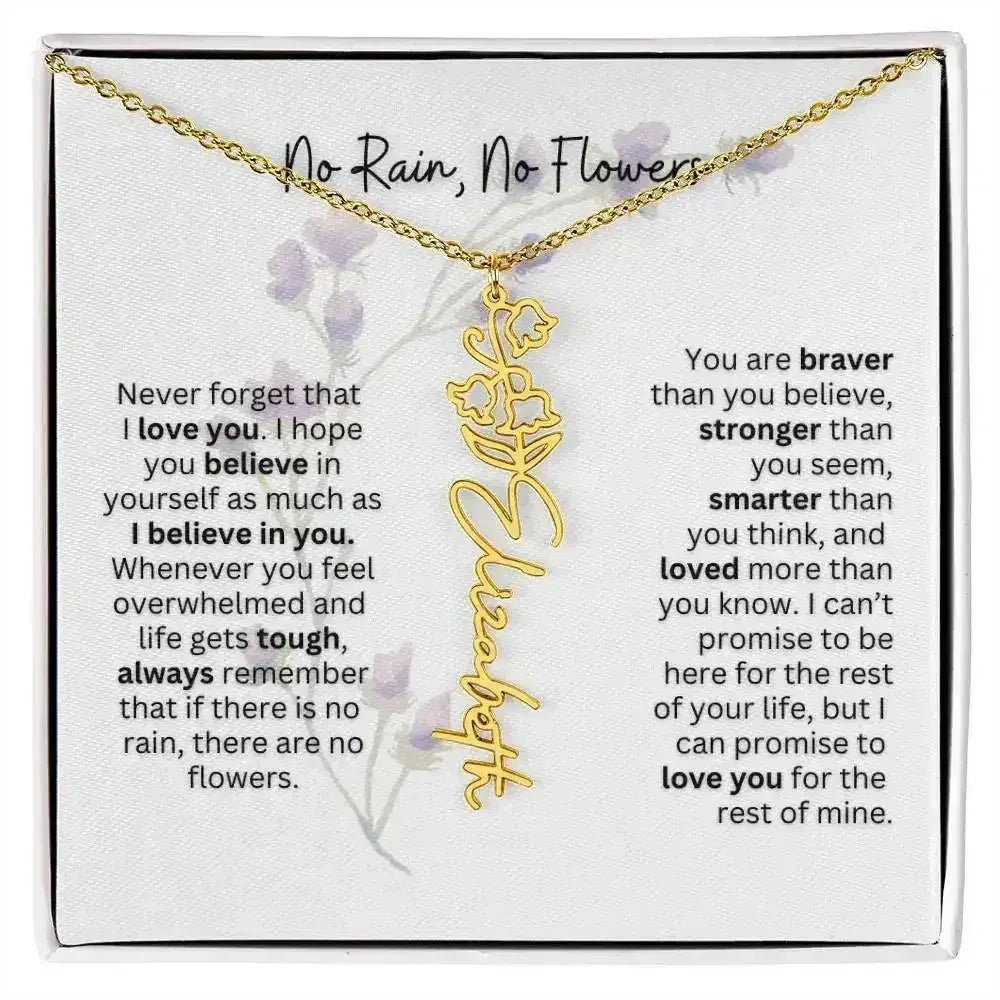 Birth Flower Necklace With Name I No Rain - No Flowers | For Bonus Daughter - Femstylo