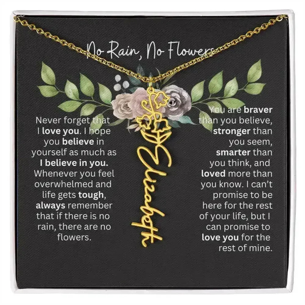 Birth Flower Necklace With Name I No Rain - No Flowers | Elegant Gift for Daughter - Femstylo