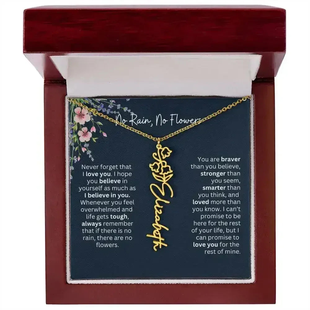 Birth Flower Necklace With Name I No Rain - No Flowers | Unique Jewelry for Daughter from Dad - Femstylo