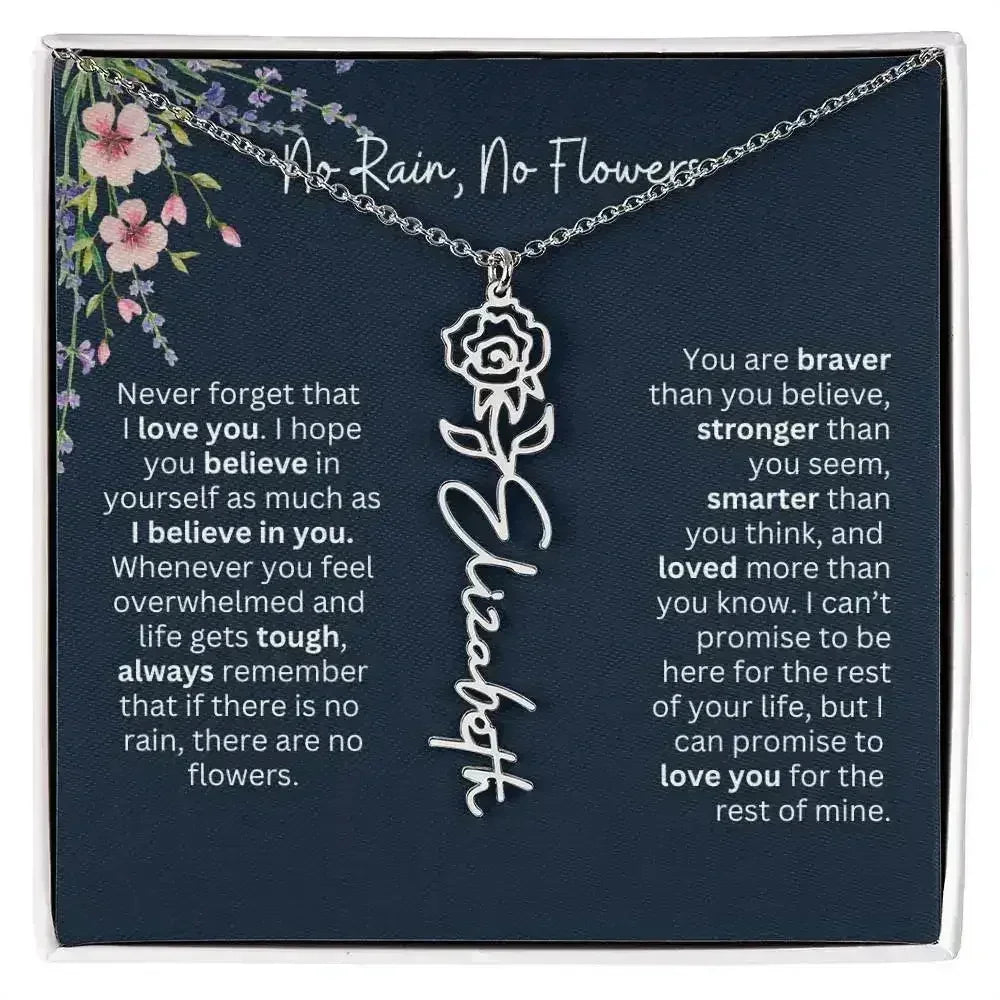 Birth Flower Necklace With Name I No Rain - No Flowers | Unique Jewelry for Daughter from Dad - Femstylo