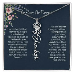 Birth Flower Necklace With Name I No Rain - No Flowers | Unique Jewelry for Daughter from Dad - Femstylo
