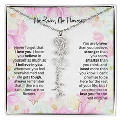 Birth Flower Necklace With Name I No Rain - No Flowers | Special Gift for Granddaughter - Femstylo