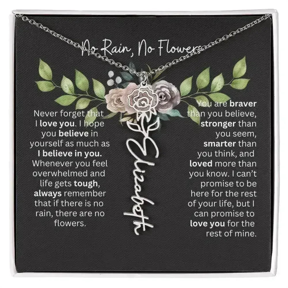 Birth Flower Necklace With Name I No Rain - No Flowers | Elegant Gift for Daughter - Femstylo