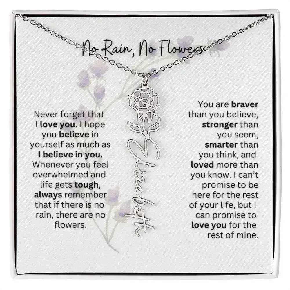 Birth Flower Necklace With Name I No Rain - No Flowers | For Bonus Daughter - Femstylo